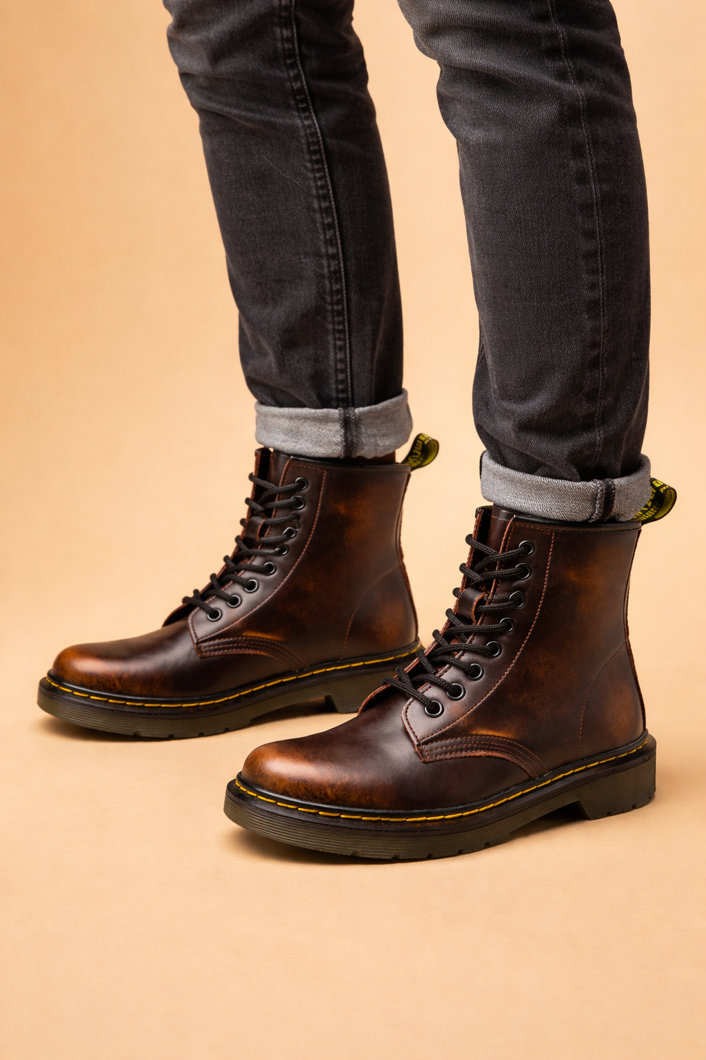 Stivali Uomo Combat Classici Stringati Pelle