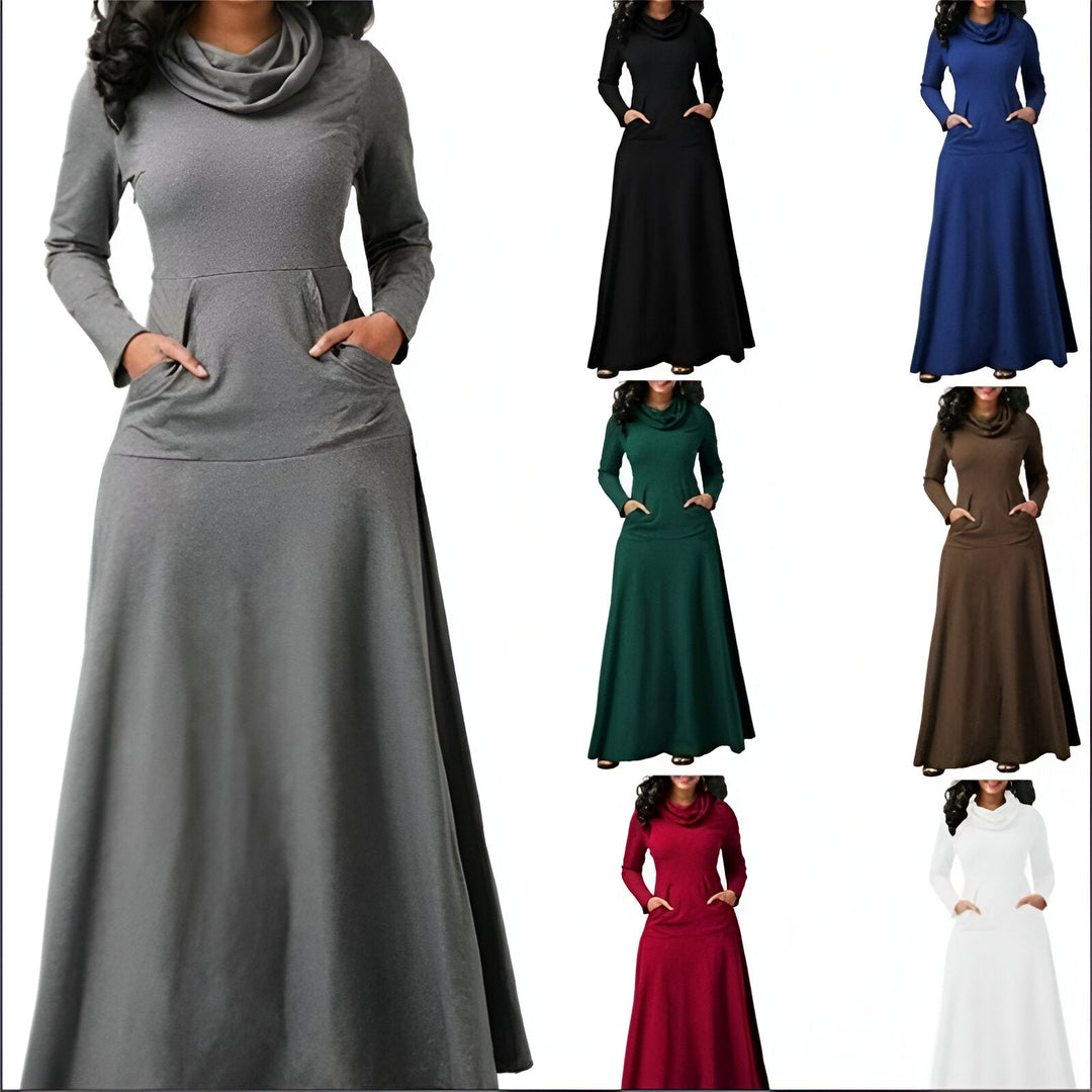Abito Maxi Donna Maniche Lunghe Caldo Stile Moderno