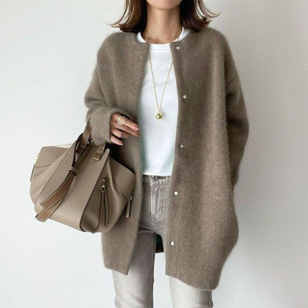 Cardigan Lungo Donna Bottoni Maglione Girocollo Comodo
