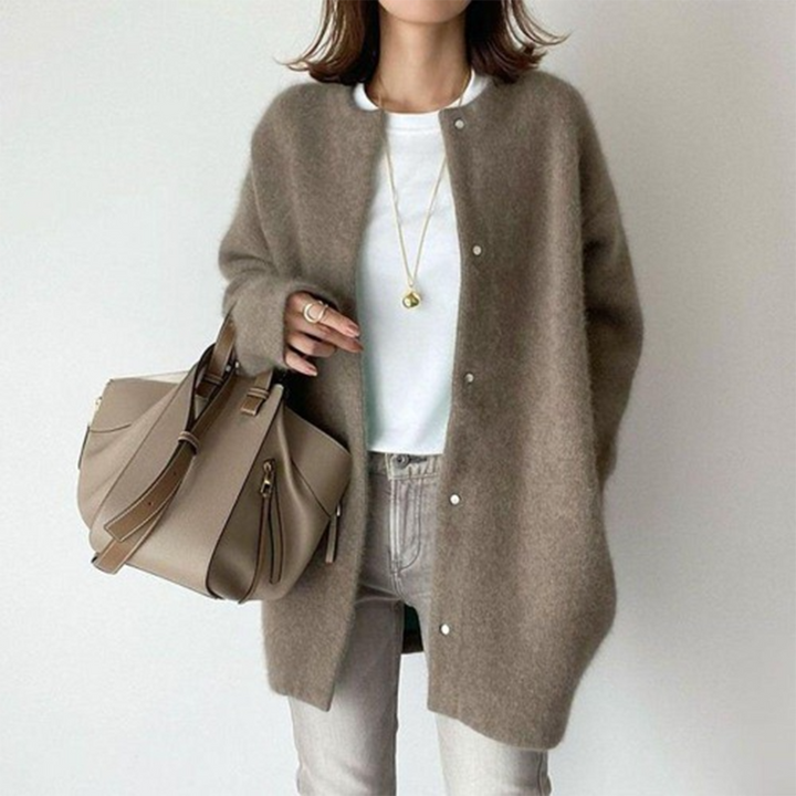 Cardigan Lungo Donna Bottoni Maglione Girocollo Comodo