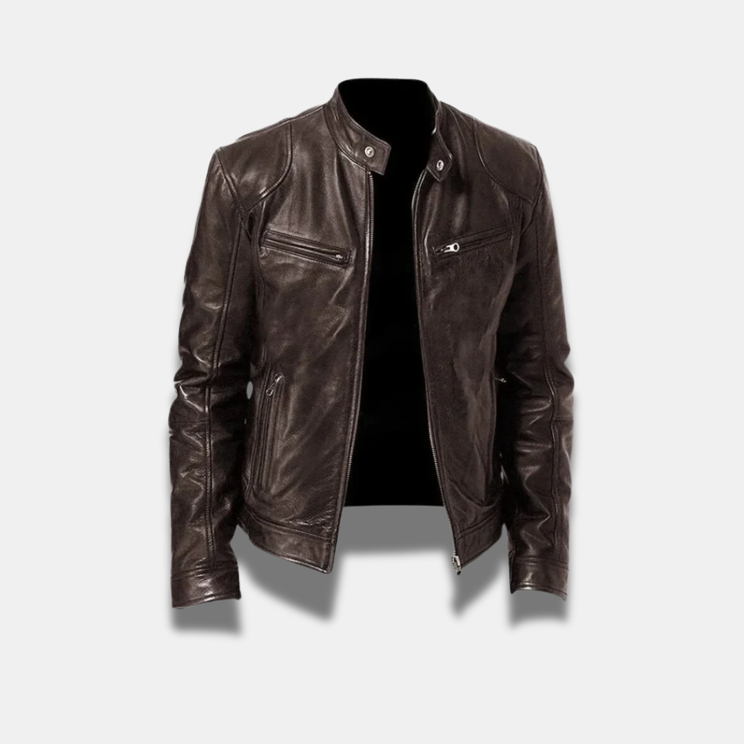 Giacca Uomo in Pelle Slim Fit Chiusura a Cerniera Motociclista