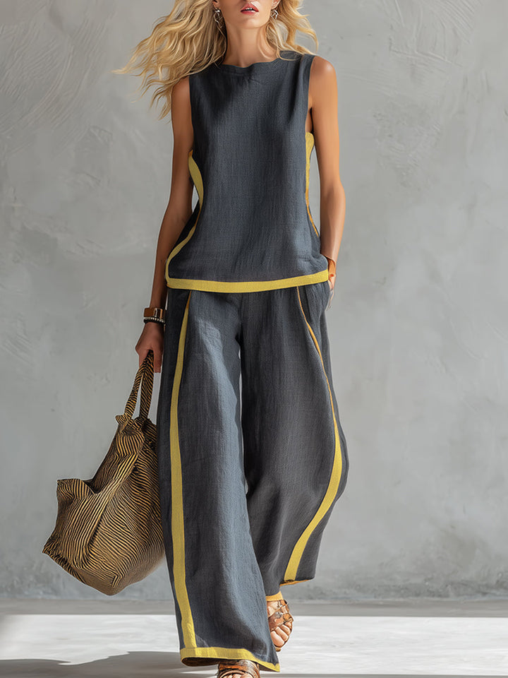 Completo Donna Due Pezzi Tessuto Leggero Linea Ampia Slanciata - Vesarelli