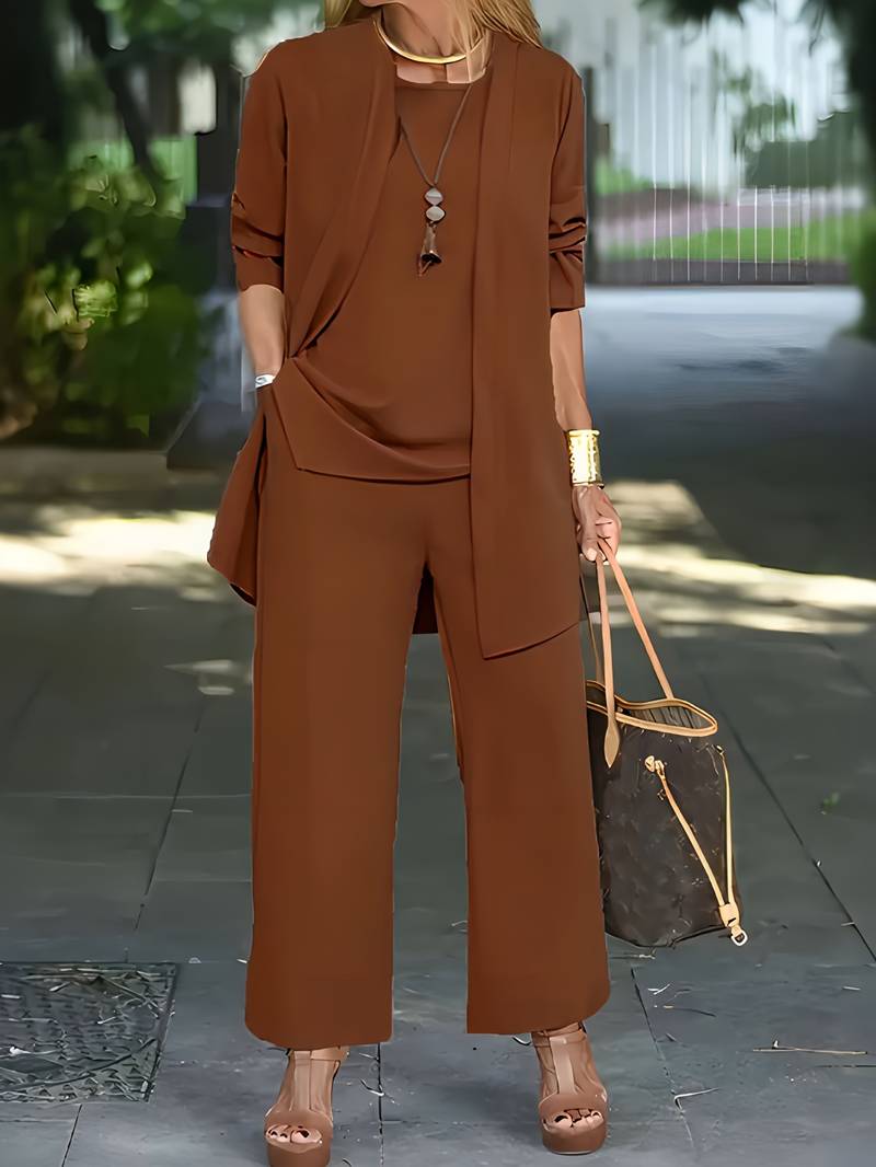 Completo Donna Elegante in Tre Pezzi con Cardigan e Pantaloni Ampi – Look Chic e Comodo per Ogni Occasione 5