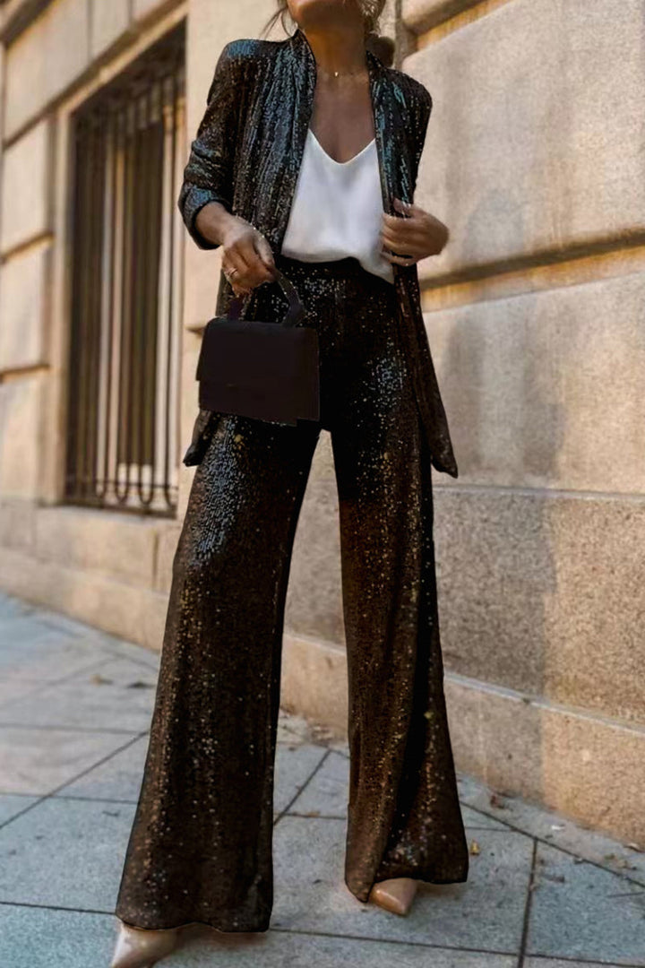 Completo con paillettes da donna | Blazer su misura e pantaloni larghi a vita alta | Capodanno 1