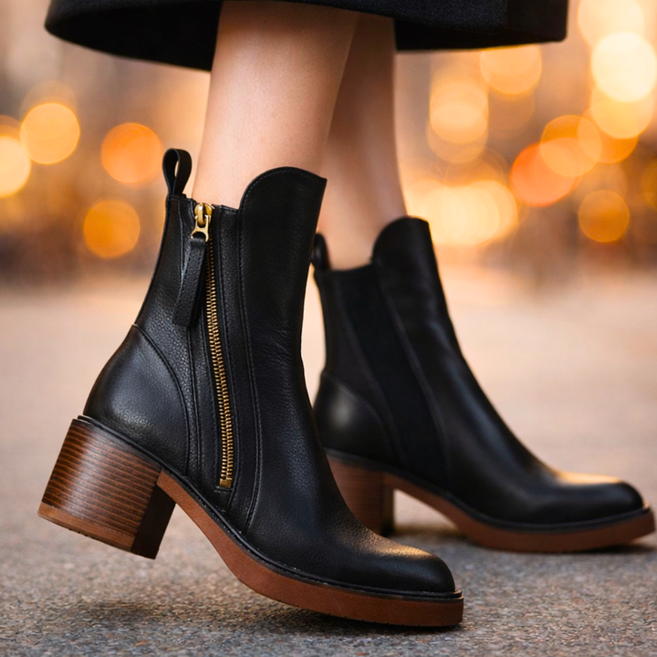 Stivaletti Donna in Pelle Tacco Medio Zip Soletta Imbottita