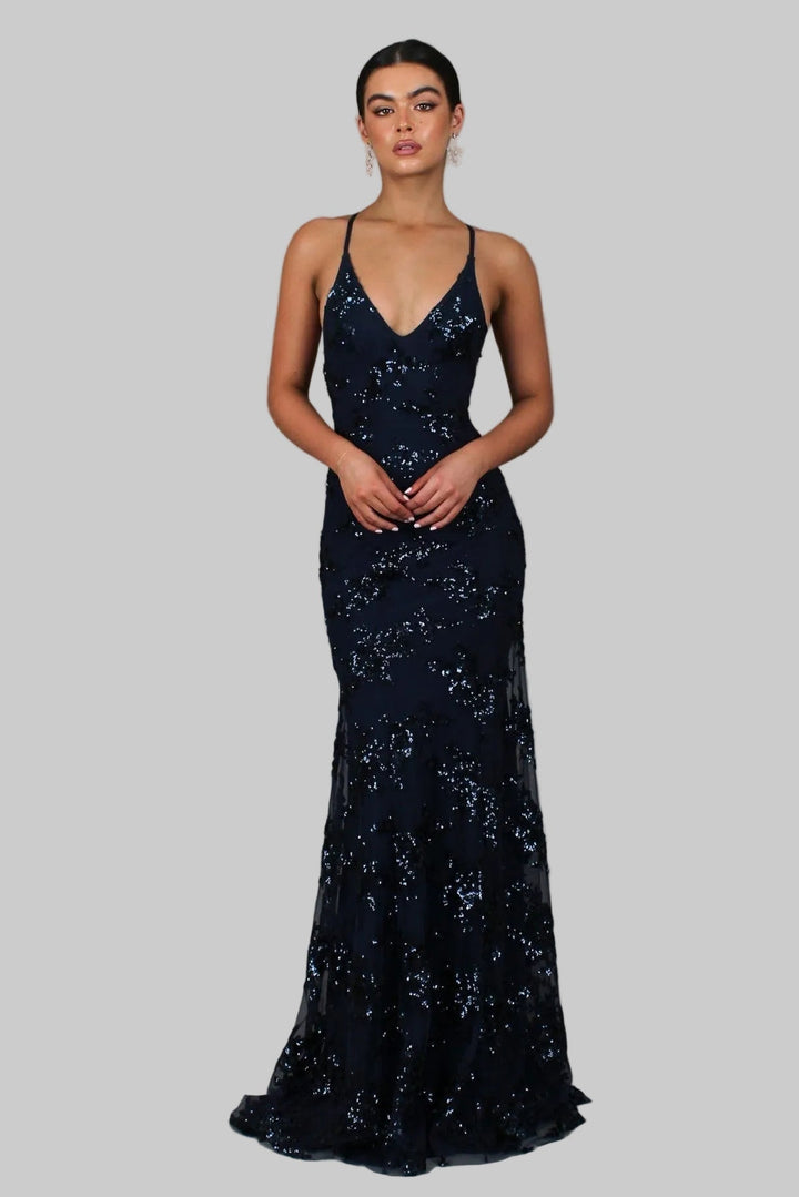 Abito Maxi Donna con Paillettes Scollo a V Elegante - Vesarelli