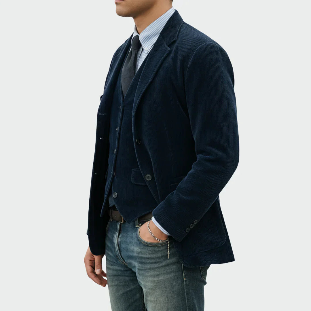 Blazer Uomo in Corduroy Revers Classico Stile Casual