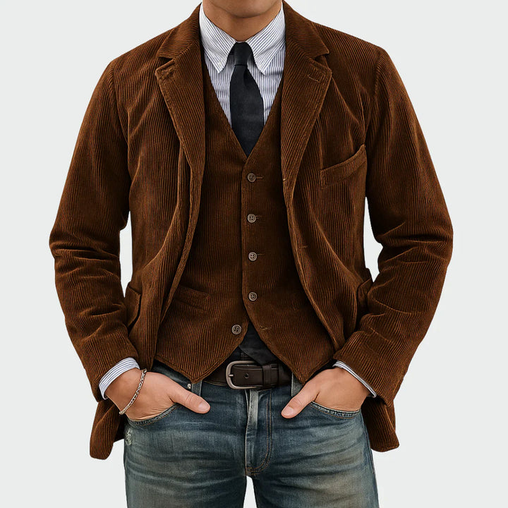 Blazer Uomo in Corduroy Revers Classico Stile Casual