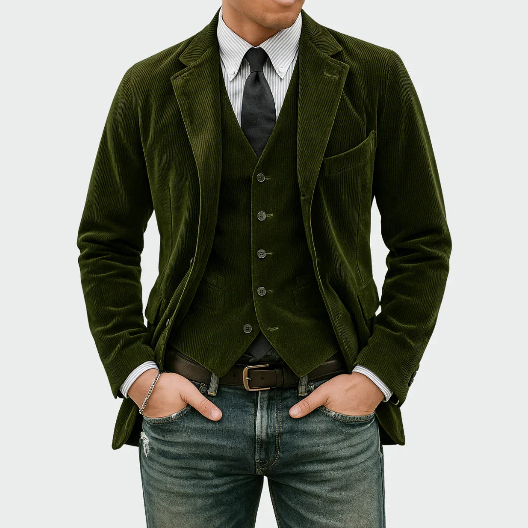 Blazer Uomo in Corduroy Revers Classico Stile Casual