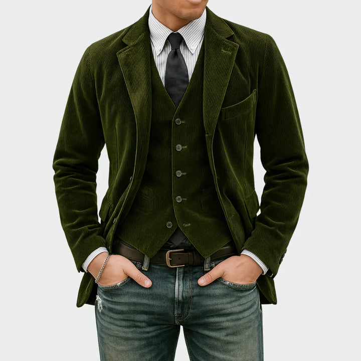 Blazer Uomo in Corduroy Revers Classico Stile Casual