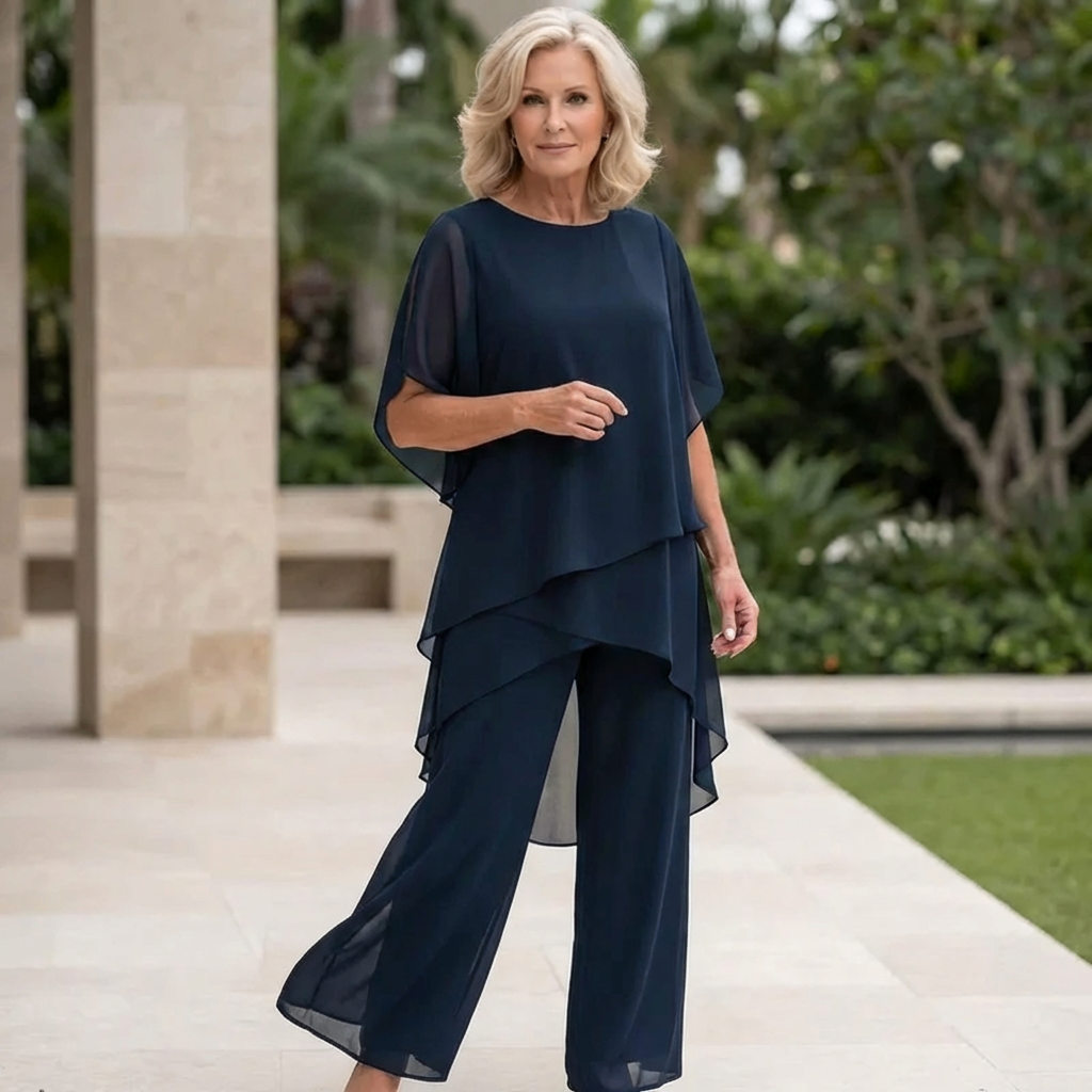 Costume Donna con Pantaloni Palazzo Drappeggiati Linea Slanciata - Vesarelli