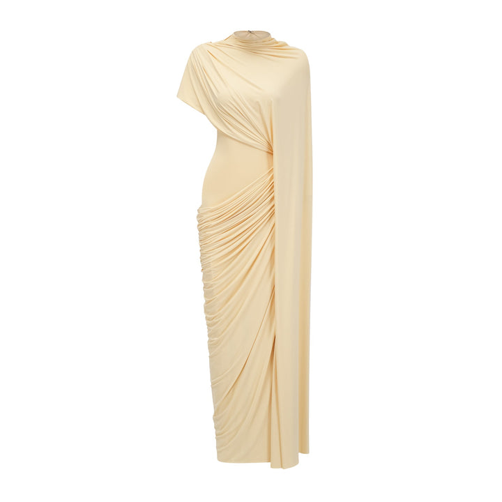 Abito Lungo Donna Drappeggiato Cappa Asimmetrica