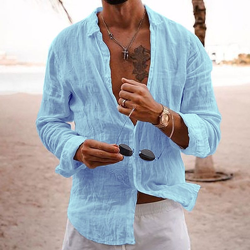 Camicie Uomo Estive Traspiranti Manica Lunga Slim Fit - Vesarelli
