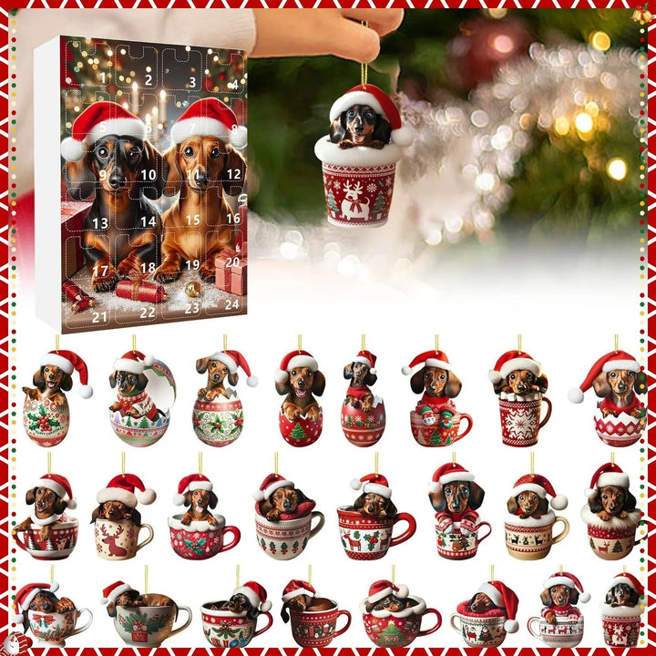 DachshundCharm | Calendario dell'Avvento in acrilico con cane per il conto alla rovescia delle feste 1