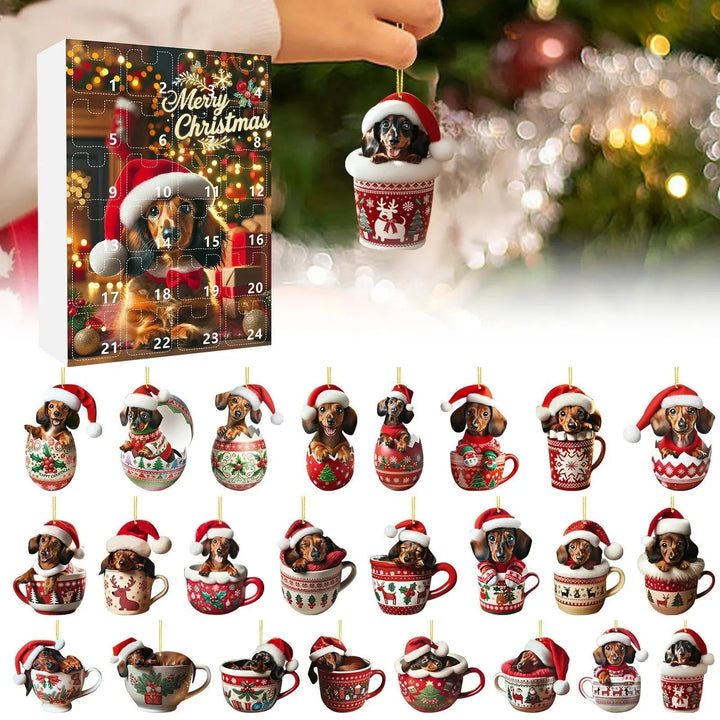 DachshundCharm | Calendario dell'Avvento in acrilico con cane per il conto alla rovescia delle feste 4
