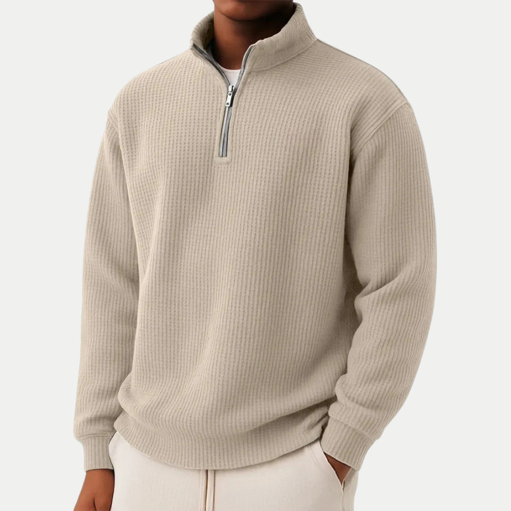 Dali | Uomo Felpa Con Zip Comfort Quotidiano Beige