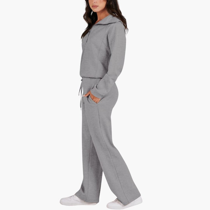 Set Donna Mezza Zip in Tessuto Morbido Pantaloni Larghi