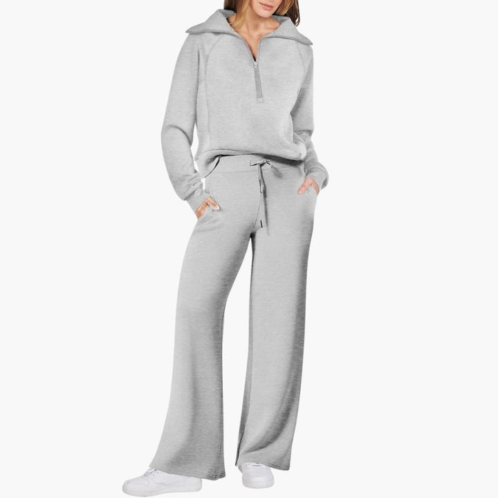 Set Donna Mezza Zip in Tessuto Morbido Pantaloni Larghi