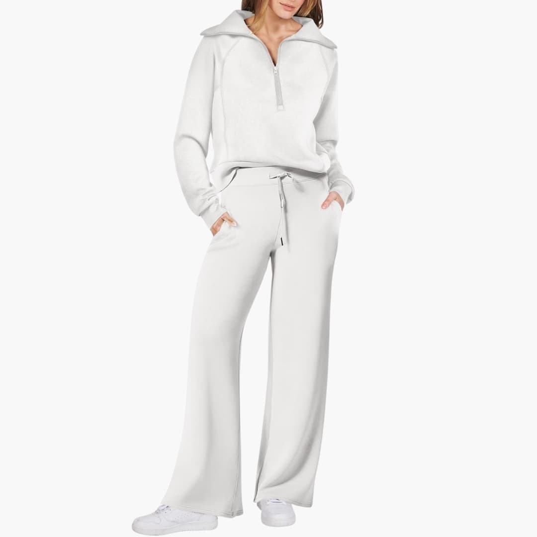 Set Donna Mezza Zip in Tessuto Morbido Pantaloni Larghi