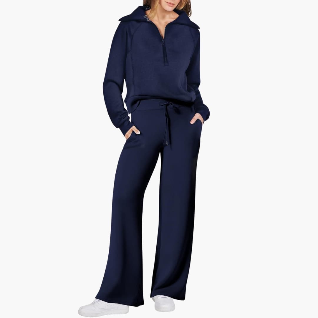 Set Donna Mezza Zip in Tessuto Morbido Pantaloni Larghi