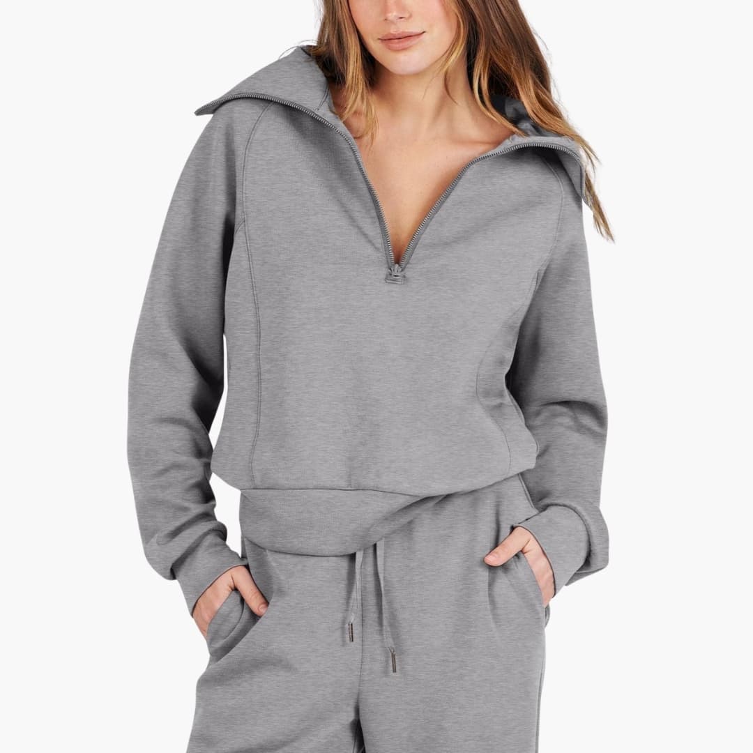 Set Donna Mezza Zip in Tessuto Morbido Pantaloni Larghi
