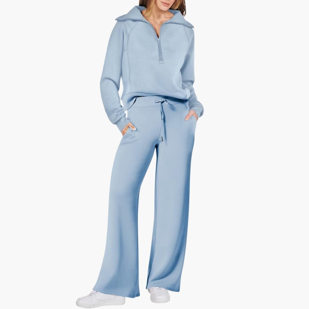 Set Donna Mezza Zip in Tessuto Morbido Pantaloni Larghi