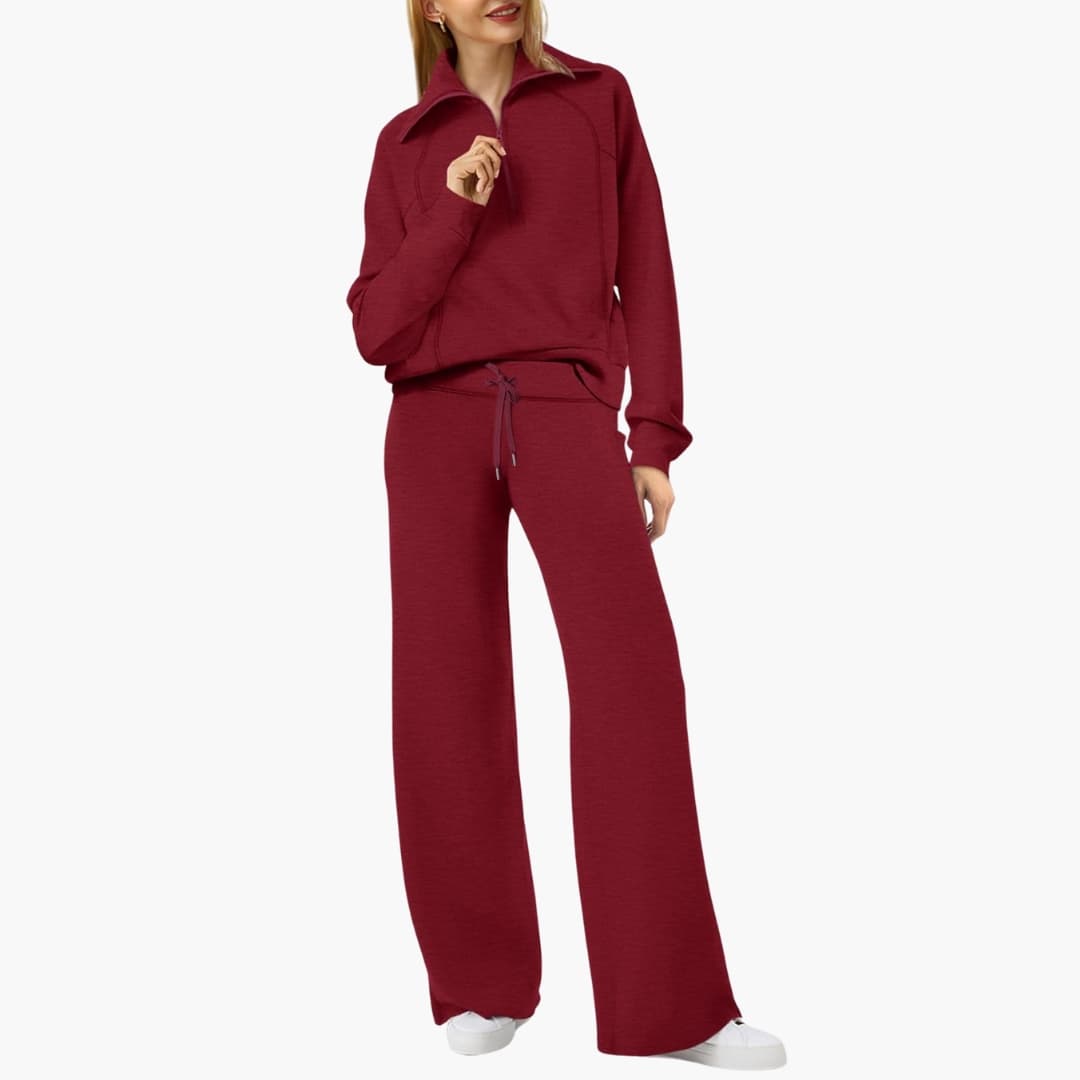 Set Donna Mezza Zip in Tessuto Morbido Pantaloni Larghi