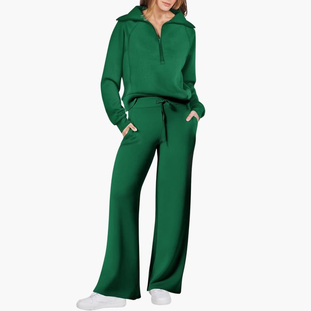Set Donna Mezza Zip in Tessuto Morbido Pantaloni Larghi