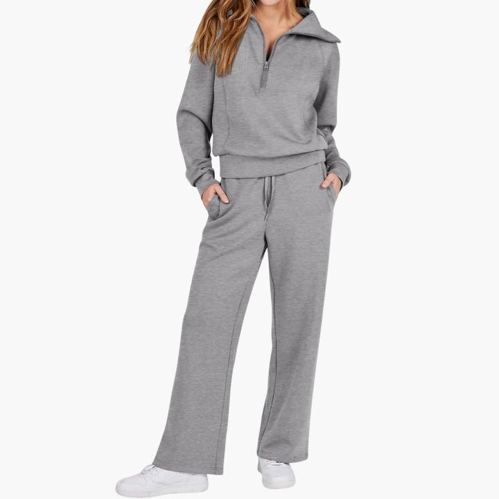 Set Donna Mezza Zip in Tessuto Morbido Pantaloni Larghi