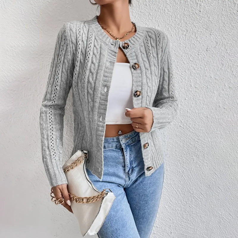 Cardigan Donna Maglia a Trecce Bottoni Maniche Lunghe Morbido