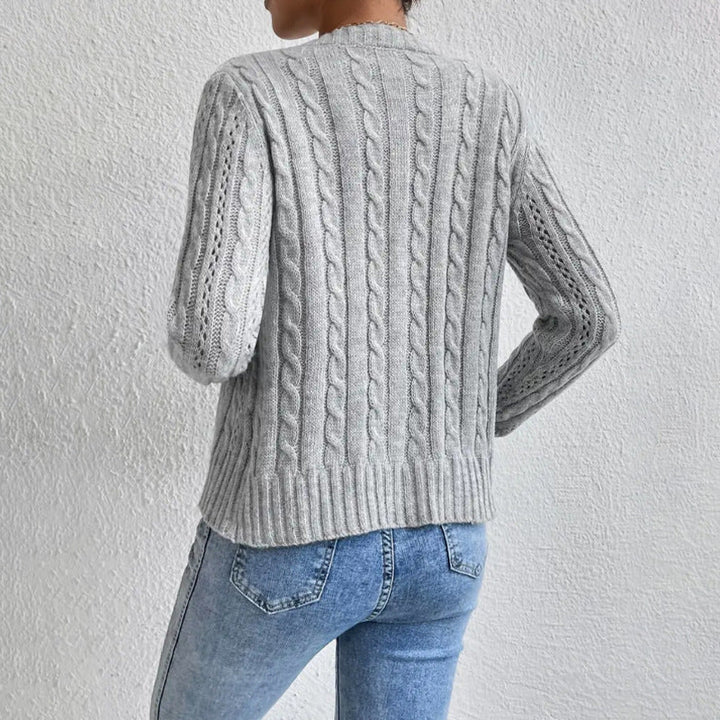 Cardigan Donna Maglia a Trecce Bottoni Maniche Lunghe Morbido