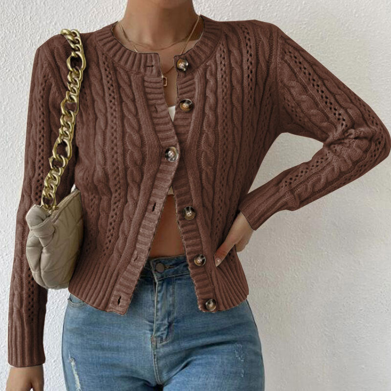 Cardigan Donna Maglia a Trecce Bottoni Maniche Lunghe Morbido