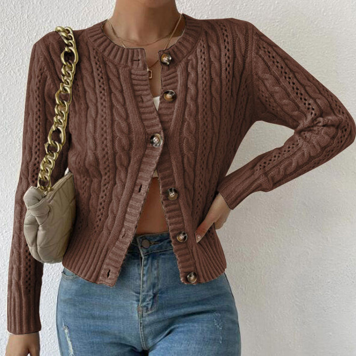 Cardigan Donna Maglia a Trecce Bottoni Maniche Lunghe Morbido