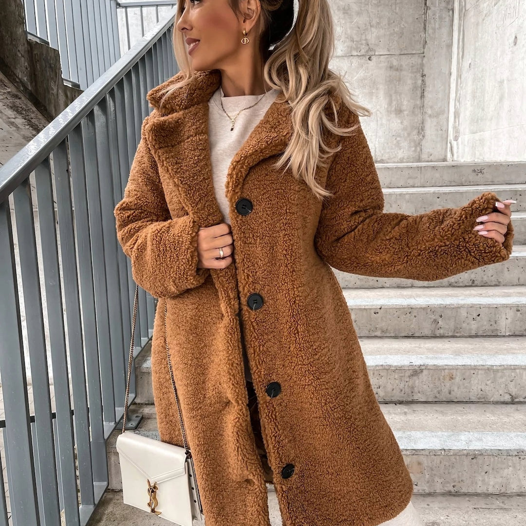 Cappotto Lungo Donna in Teddy Caldo e Morbido Invernale