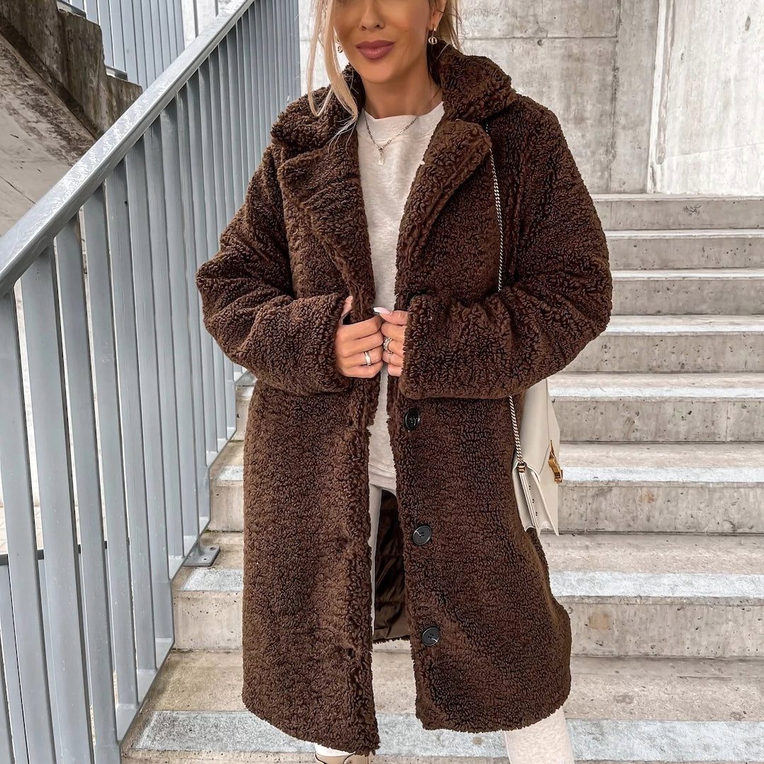 Cappotto Lungo Donna in Teddy Caldo e Morbido Invernale