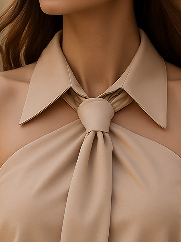 Blusa Donna Senza Maniche Tessuto Misto Dettaglio Annodato