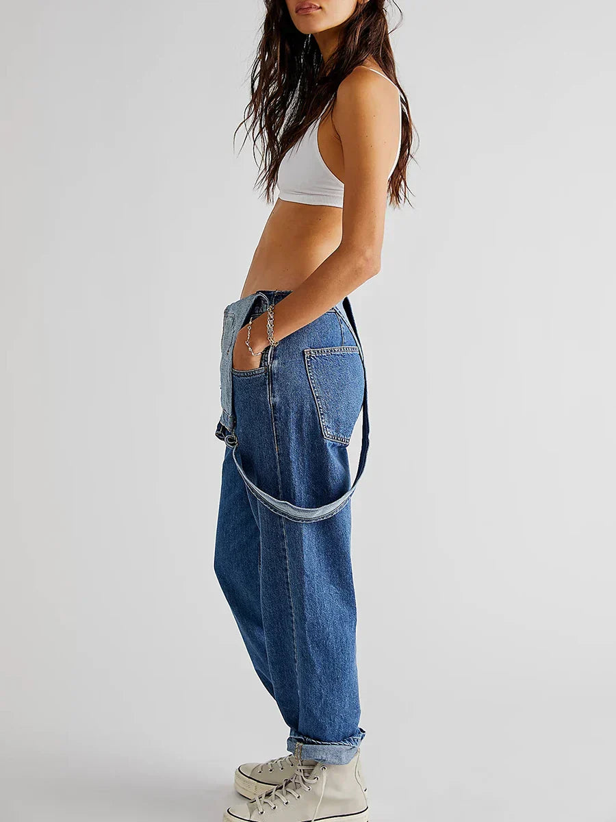 Tuta Donna Denim Casual Vestibilità Comoda