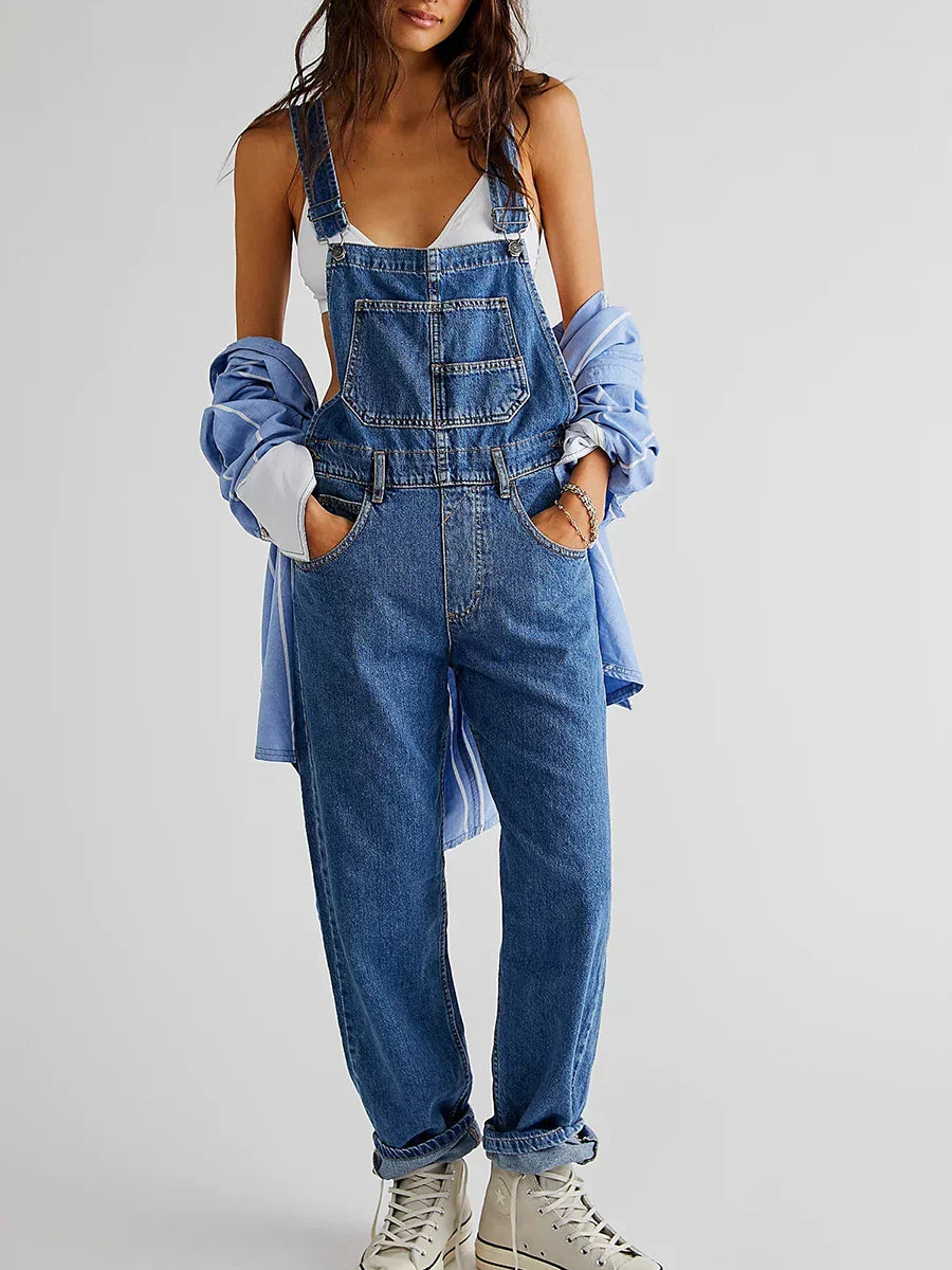 Tuta Donna Denim Casual Vestibilità Comoda