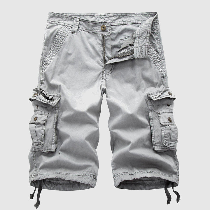 Pantaloncini cargo uomo grigi, tasche multiple, cotone resistente, stile casual, perfetti per attività all'aperto e tempo libero.