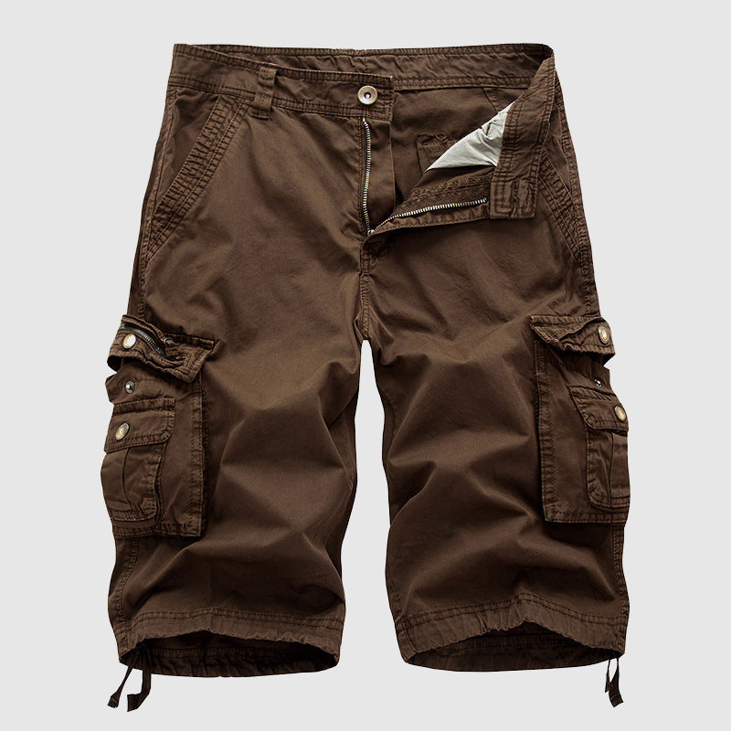 Pantaloncini cargo marroni da uomo, tasche multiple, cotone resistente, stile casual, perfetti per attività all'aperto e tempo libero.