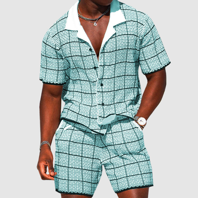 Completo Uomo Camicia Cotone Manica Corta Pantaloncini Quadri Casual - Vesarelli