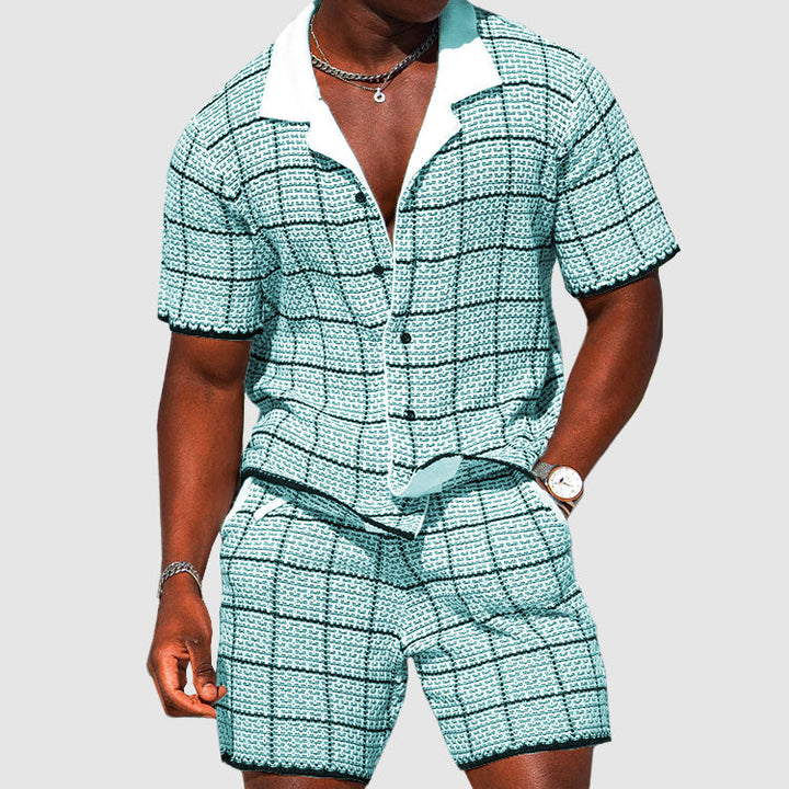 Completo Uomo Camicia Cotone Manica Corta Pantaloncini Quadri Casual - Vesarelli