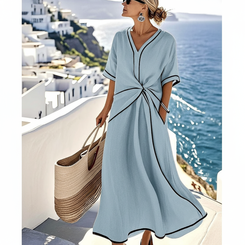 Vestito Midi Donna Elegante Svasato Manica Lunga - Vesarelli