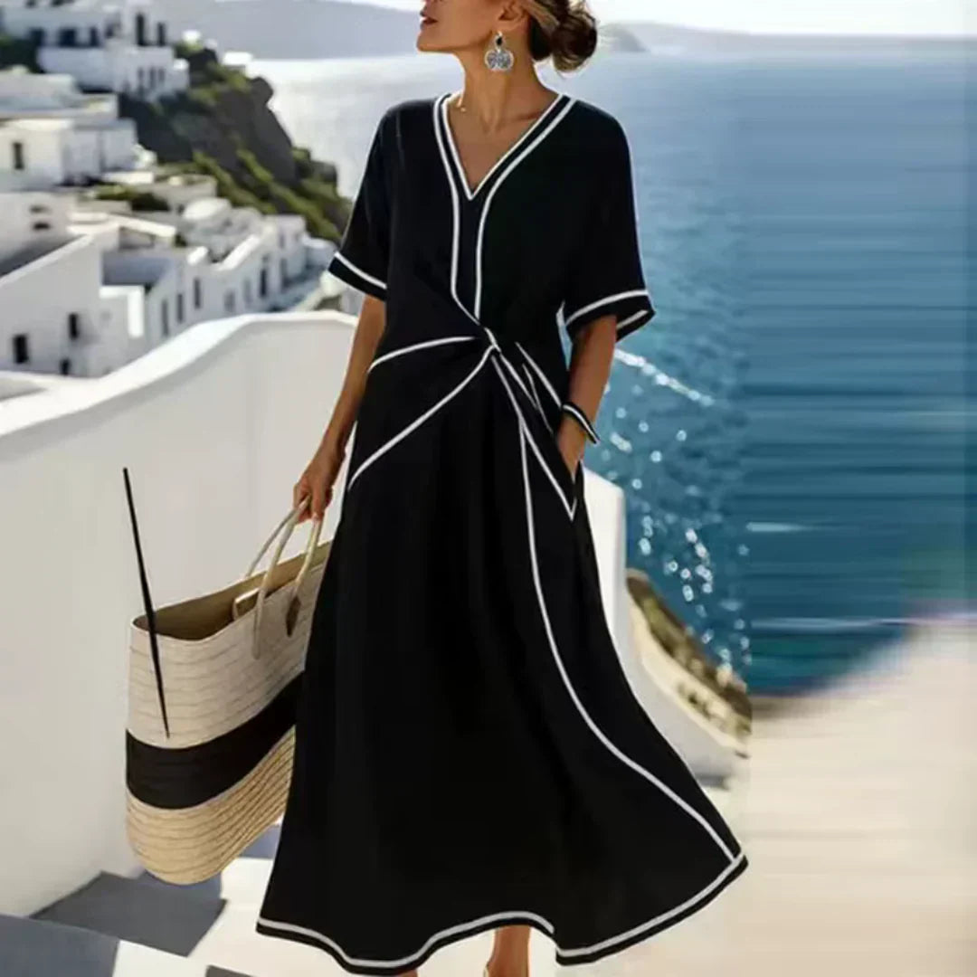 Daria | Vestito Midi Donna Elegante Nodo Frontale Bordura 3