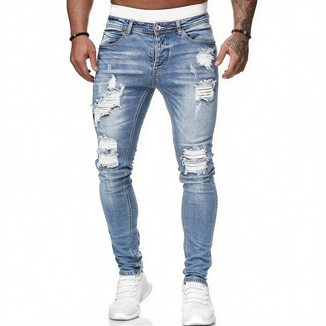 Dario | Jeans Skinny in Denim Strappato Azzurro