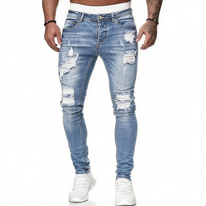 Dario | Jeans Skinny in Denim Strappato Azzurro