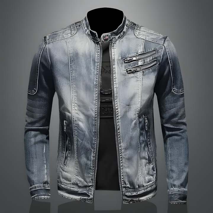 Giacca Uomo Denim Chiusura Zip Tasche Zip - Vesarelli