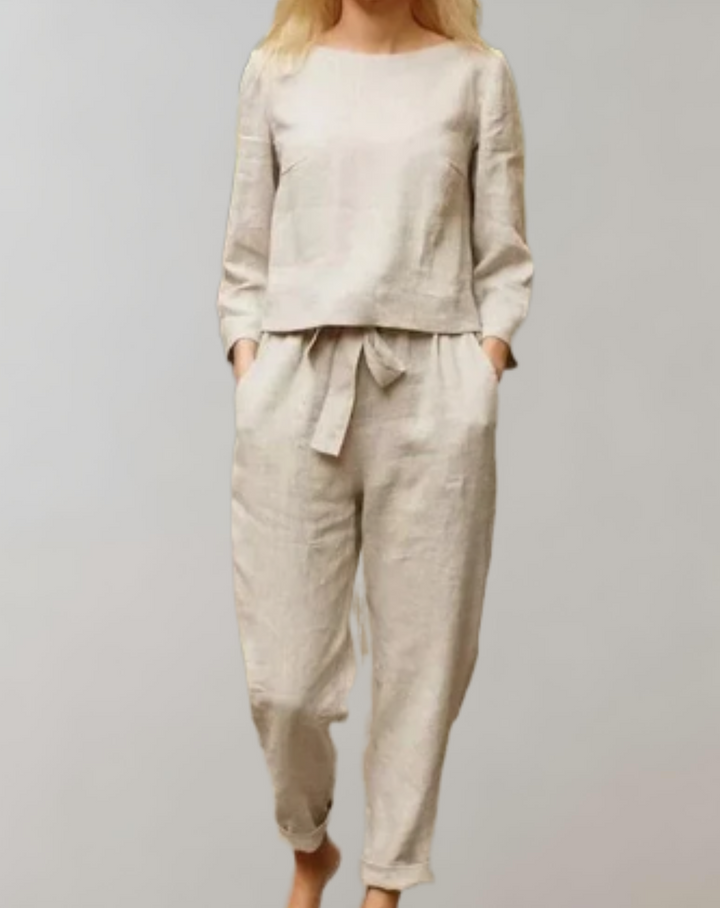 Completo Estivo Donna in Lino Leggero e Pantaloni Conici Vita Alta - Vesarelli