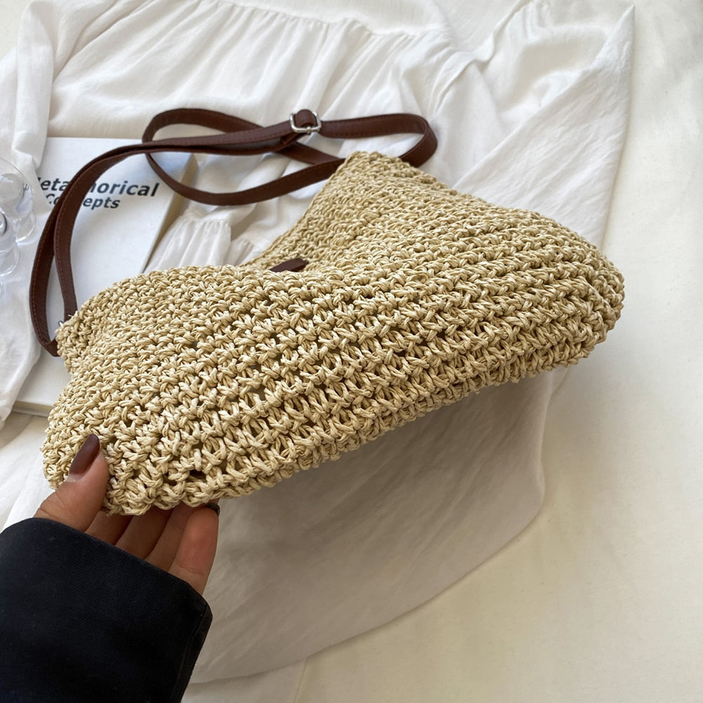 Borsa Tracolla Donna in Paglia Intrecciata Fatto a Mano Casual