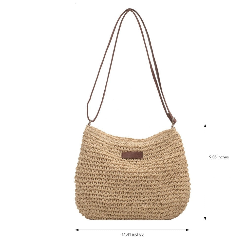 Borsa Tracolla Donna in Paglia Intrecciata Fatto a Mano Casual